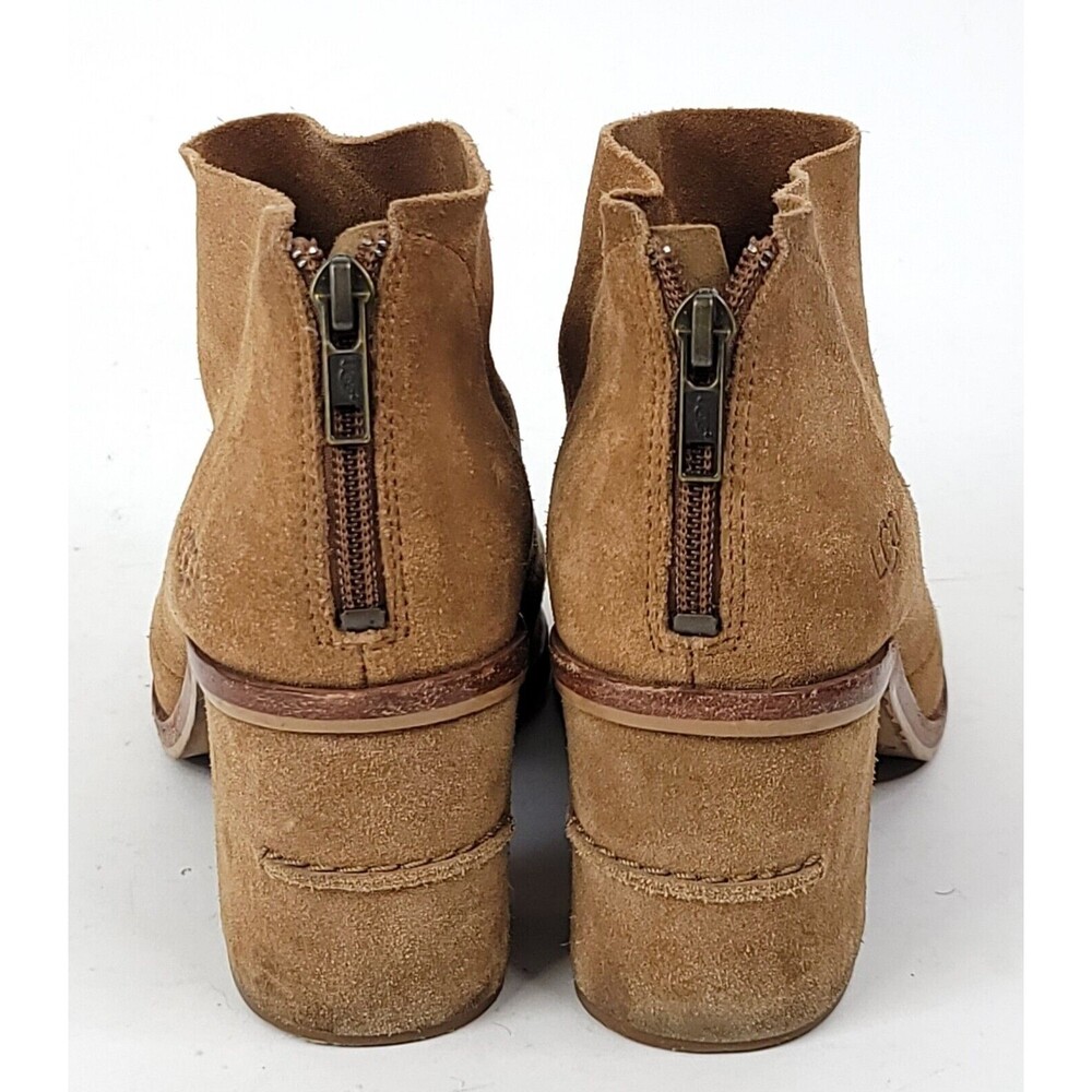 UGG Bootie Womens 7 Suede Ginger Chestnut Peep Toe Ankle Block Heel Boots - Picture 12 of 14